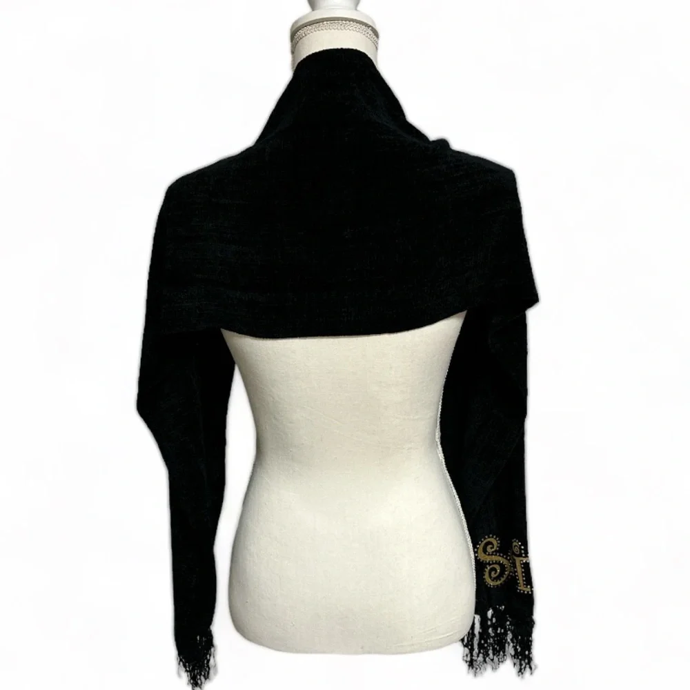 Ladies New Orleans Saints Bedazzled Chenille Scarf With Fringe Size 11 x 60 GUC